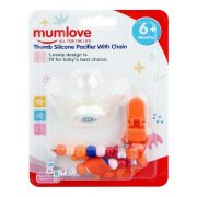 Mum Love Thumb Silicone Pacifiers With Chain, BPA Free, 6+ Months, Orange, P1039-4 M