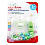 Mum Love Thumb Silicone Pacifiers With Chain, BPA Free, 6+ Months, Green, P1039-4 M